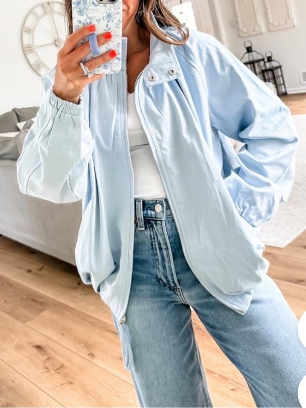 Light Blue Women's Bomber Jacket - Casual Zip-Up🌻